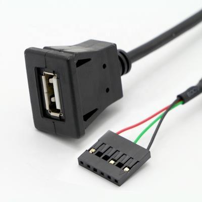 China Snap Panel Mount USB Female Socket to Dupont Connector Wire Cable for sale