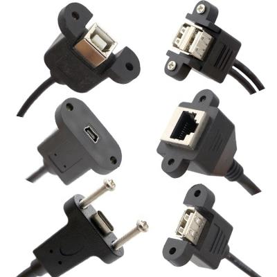 China Screw Locking Micro Type C RJ45 Ethernet Male Female USB Panel Mount Cable for sale