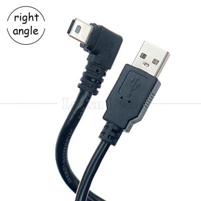 China 1m 2m 3m 5m 90 graus Forma L Ângulo direito-esquerdo USB 2.0 A macho para Mini B 5 pin USB cabo de carregamento de dados para câmera MP3 à venda