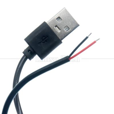 Cina Alta qualità 5V USB 2.0 un maschio per aprire spogliato nudo 2 pin fili fine cavo pigtail per LED luce lampada a striscia in vendita