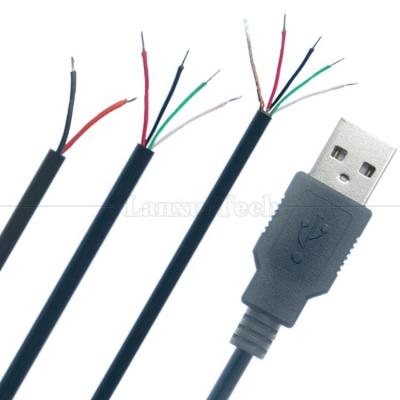 China Custom USB 2.0 Typ A Männlich bis entklebt 2 3 4 Drähte Offene End Pigtail Datenladekabel zu verkaufen