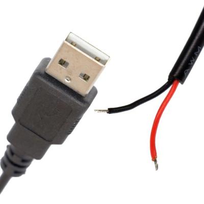 China USB 2.0 A Male to Open Stripped 2 Tinned Soldering Bare Wire End Pigtail Cable for sale