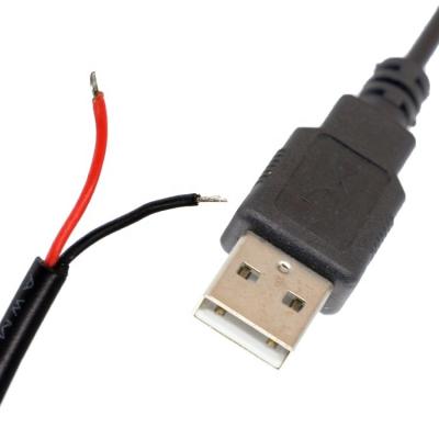 China OEM USB 2.0 Ein Männchen zum Öffnen Stripped Tined Lötung Bar 2 Draht End Pigtail Ladekabel zu verkaufen