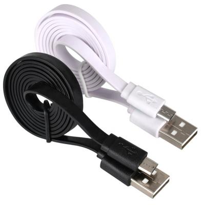 China Black White Flat Noodle Micro USB Cable for Power Bank Speaker Phone for sale