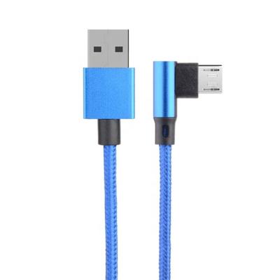 China Fast Charging 2.4A Nylon Braided L Shape Left Angle Micro b to USB A Male Data Charger Cable for Phone for sale