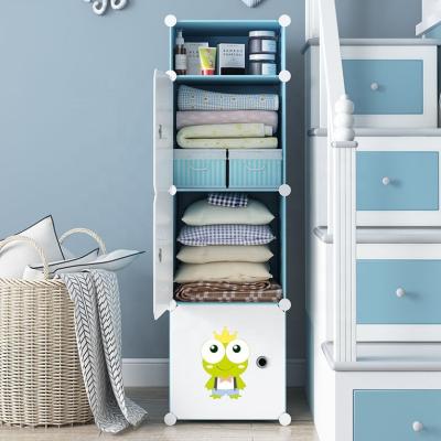 China 2021 Cheap Colored Plastic Adjustable Plastic Cabinet Assembly Portable Wardrobe For Kids 3 Doors With Top Panel for sale