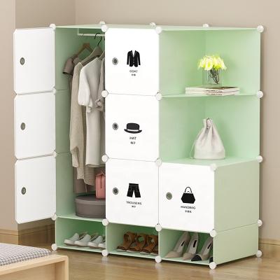 China (Size)Adjustable Plastic Wardrobe Closet Green With 7 Doors Portable Small Clothes Closet With Shoe Rack for sale