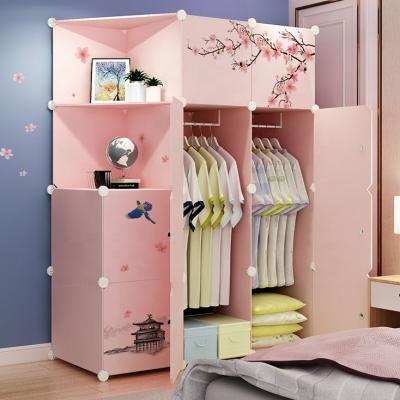 China (Size) Best Selling 10 Cube Adjustable Plastic Wardrobe With Shelf Modern Pink Storage PP Wardrobes Indoor Bedroom for sale