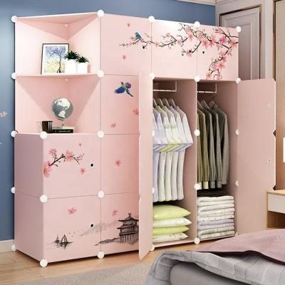 China (Size) Fashion Adjustable Cloth Cabinet Top Plastic Foldable Cabinet Cloth Hanging Movable Wardrobe Closet for sale