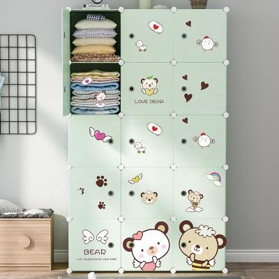 China (Size)Adjustable Green Kids Boys Wardrobe Bedroom Wardrobe Design With Plastic Cubes Bedroom Furniture New Product 15 Modern Stickers Kids for sale