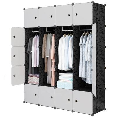 China (Size) Adjustable Foldable Simple Gather Clothes Storage Cabinet Black Closet Cabinet With 4 Hanger 20 Cube Plastic Portable Wardrobe for sale