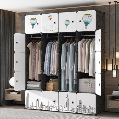 China (Size) Exoand Adjustable Modern Wardrobe Black With White Door Have Free Stickers Foldable Armario Plastic Portable Wardrobe for sale