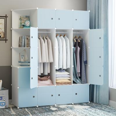 China Factory Sale PP Adjustable Wardrobe Cabinet Storage Organizer DIY Portable Home Furniture (One Size) White With Blue Door Plastic Wardrobe Modern for sale