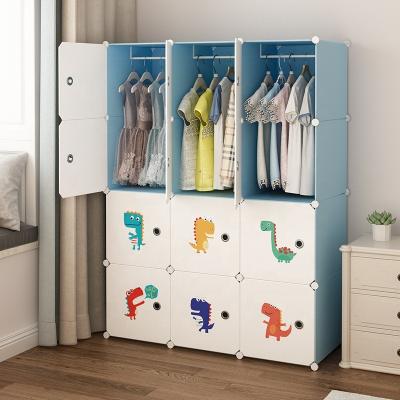 China Modern Plastic Kids Wardrobe (Size) Baby Furniture Bedroom Storage Cabinet Organizer Cheap Portable Foldable Cartoon Adjustable Wardrobe for sale