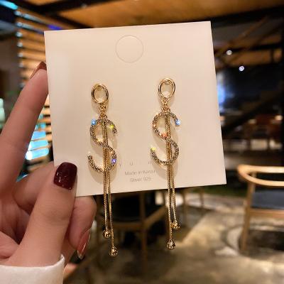 China Trendy Korean Style Fashion Design Earrings With Diamond S Tassel Temperament Letter Dangle Earrings For Women Wedding Jewelry for sale