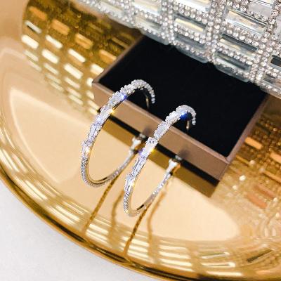 China FASHIONABLE European and American gold-plated earrings temperament diamond circle earrings zircon circle earrings cold wind earrings for sale