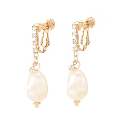 China Newest INS Fashion Baroque Freshwater Pearl Diamond Dangle Huggie Earrings For Bridal Earrings for sale