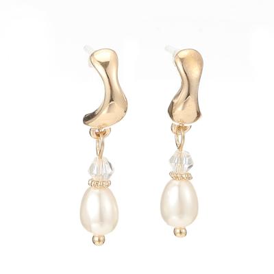 China Trendy Jewelry Luxury Fashion C Shape Rhinestone Drop Earrings Freshwater Pearl Dangle Earrings For Women for sale