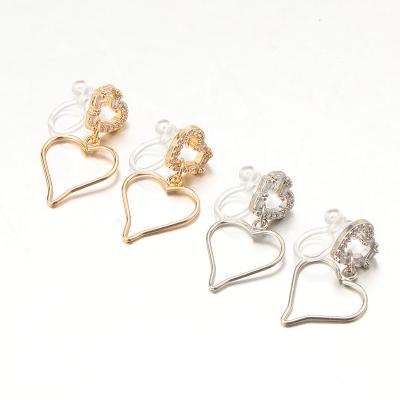 China Fashion Trendy Brass Geometric Open Heart Circle 14K Gold Plated Women's Zircon Jewelry Earrings for sale