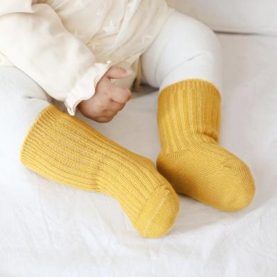 China Autumn And Winter New Thickened Antibacterial Children's Socks Solid Striped Breathable Warm Socks For Kids for sale