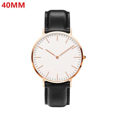 China Customized Simple Design 40MM Logo Classical Ultra Thin Minimalist Water Resistant 2020 36MM Rose Gold Case Black Leather Strap OEM Mens Watch for sale