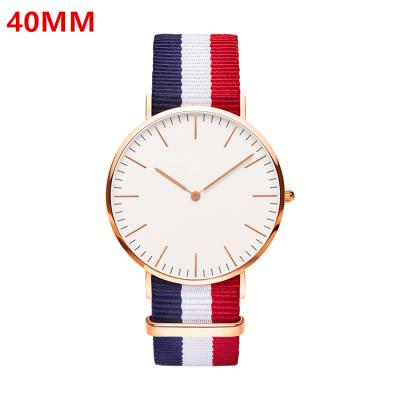 China Custom Superb Band 40MM Slim Simple Minimalist Men 36MM OEM Logo Private Label Watch Classical Rose Gold Case Nylon Canvas Water Resistant Watch for sale