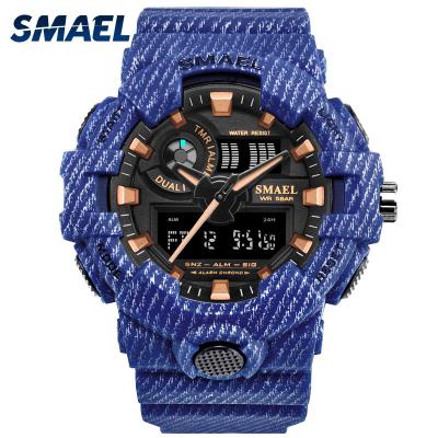 China Hot Sale SMAEL 8001 Cowboy Analog Blue Sport Outdoor Wrist Watch 50M Waterproof Shock Resistant Vogue Digital Alarm Factory Price for sale