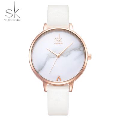 China Top Water Resistant Shengke Brand Fashion Ladies Watches Quartz Watch Leather Feminine Women Slim Casual Strap Watch Reloj Mujer Marble Dial SK for sale