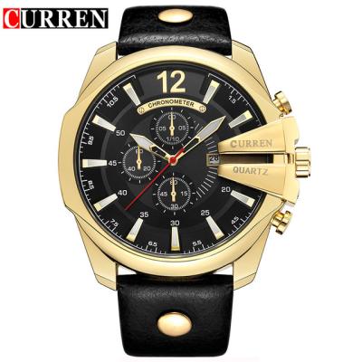 China Factory Direct Sale CURREN 8176 Leather Strap Gold Case Japan Movt Day/Date Waterproof Man Hand Watch for sale