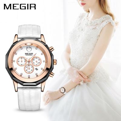 China 2018 Megir Top Brand Quartz Leather Strap Analog Popular Chronograph Luxury Brand Wrist Watch Women 2042 for sale