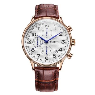 China Original OCHSTIN Chronograph Band 3 ATM Water Resistance Quartz Chronograph Business Genuine Leather High-end Wristwatch For Men for sale