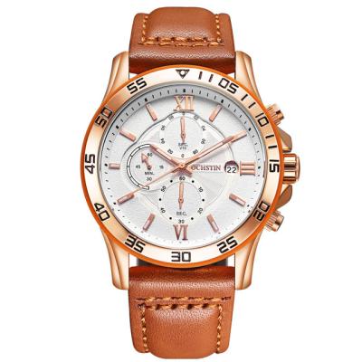 China OCHSTIN Brand Chronograph Top Luxury Genuine Leather Strap Stainless Steel Bezel Genuine Leather Strap Men's Quartz Water Proof Military Watch for sale