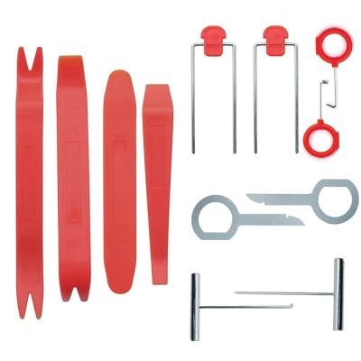 China Auto Interior Trim Disassembly Kit Lever Bar Scraper Automobile Repair Tools Trim Disassembly Set 12 Pieces Bracket Audio Kit Red Car for sale