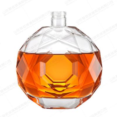 China Mini Beverage Brandy 500ml Glass Bottle 375ml Vodka Whiskey Glass Bottle Round Glass Bottles With Cork Lid for sale