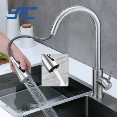 China Hot And Cold Kitchen Faucets 304 Stainless Steel Pull Out Double Direction Sink Faucet for sale