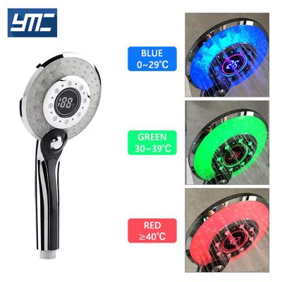 China Without Slide Bar 3 Color Led Temperature Display High Pressure Water Saving Hand Held Shower Head for sale