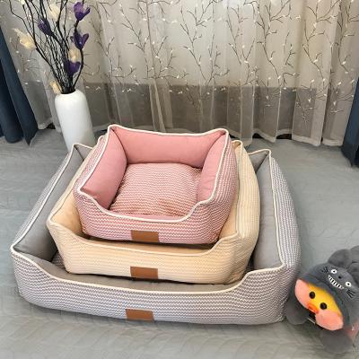 China Sustainable Square dog bed Amazon new product removable and washable cat met pet kennel mat summer breathable cotton and linen pet mat for sale