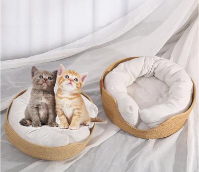 China Heating Simple style rattan cat bed, hand-woven cat and dog nest, four-season cat scratching board, home cat and dog pet bed for sale