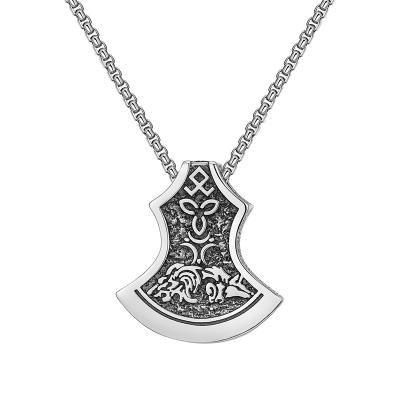 China High Quality Vintage Viking Jewelry Odin Wolf Ax Punk Titanium Steel Pendant Necklace For Man for sale