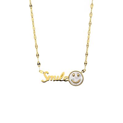 China Personalized Stainless Steel Smiley Face Pendant Necklace High Quality English Alphabet Gold Plated for sale