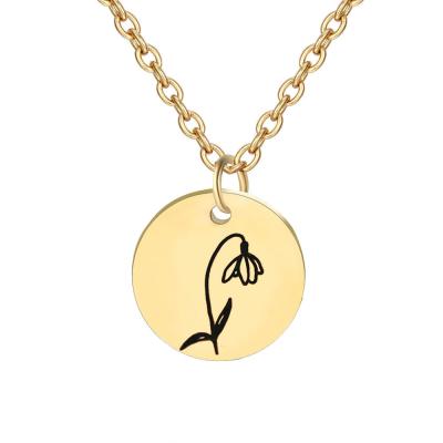 China High Quality Customized Lettering Polished Gold Plated Geometric Stainless Steel Month Flower Pendant Necklace for sale