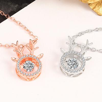 China High Quality The Latest Design Clavicle Chain Zircon Rotating Elk Christmas Necklace for sale