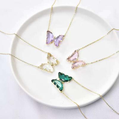 China High Quality Hot Sale Stainless Steel Dream Transparent Clavicle Necklace Crystal Butterfly Necklace for sale