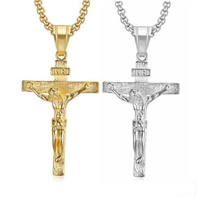 China Amazon Hot Selling Men's Christian Jewelry Stainless Steel Gilded Jesus Cross Necklace High Quality for sale