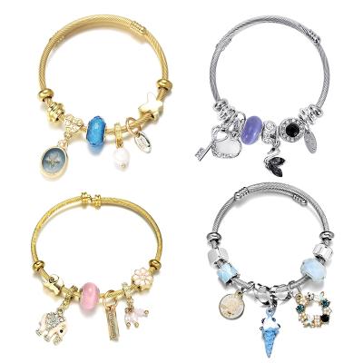 China High Quality Popular Diy Ladies Beaded Charm Designer Jewelry Stainless Steel Charm Bracelets for sale