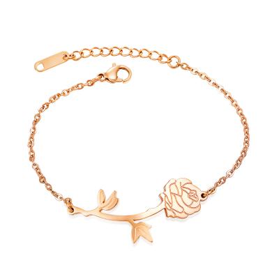 China High Quality Environmental Friendly Gift For Friends Rose Gold And Silver Two-Tone Stainless Steel Engraved Rose Embossed Bracelet for sale