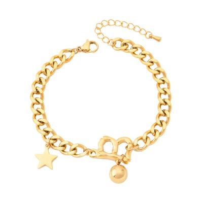 China Fashionable Environmental Friendly Stainless Steel Letter 18K Gold Plated Geometric Five-pointed Star Pendant Bracelet for sale