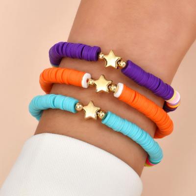 China Colorful Clay Pottery Five-Pointed Star Bohemian Style Bracelet Set Ethnic Birthday Woman Gift Beach for sale