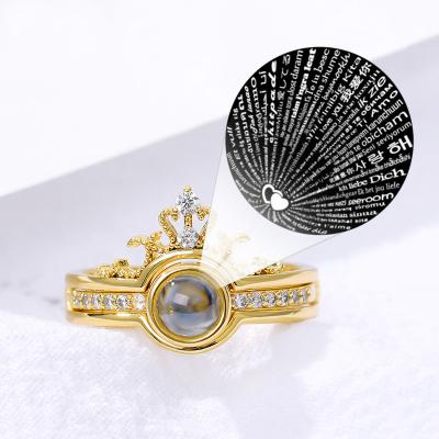 China Ladies unique titanium high quality personality tongues projection rhinestone crown steel rings 100 I love you for sale