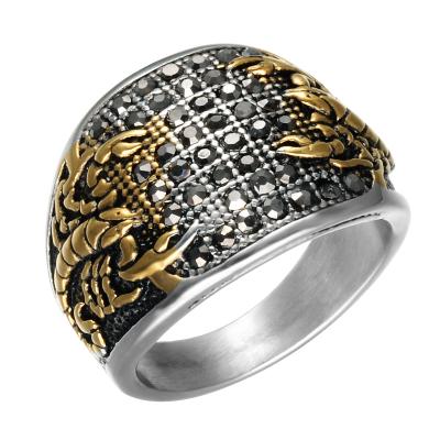 China Stainless Steel Diamond Animal Scorpion Man Rings High Quality Personality Punk Wide Face Black for sale